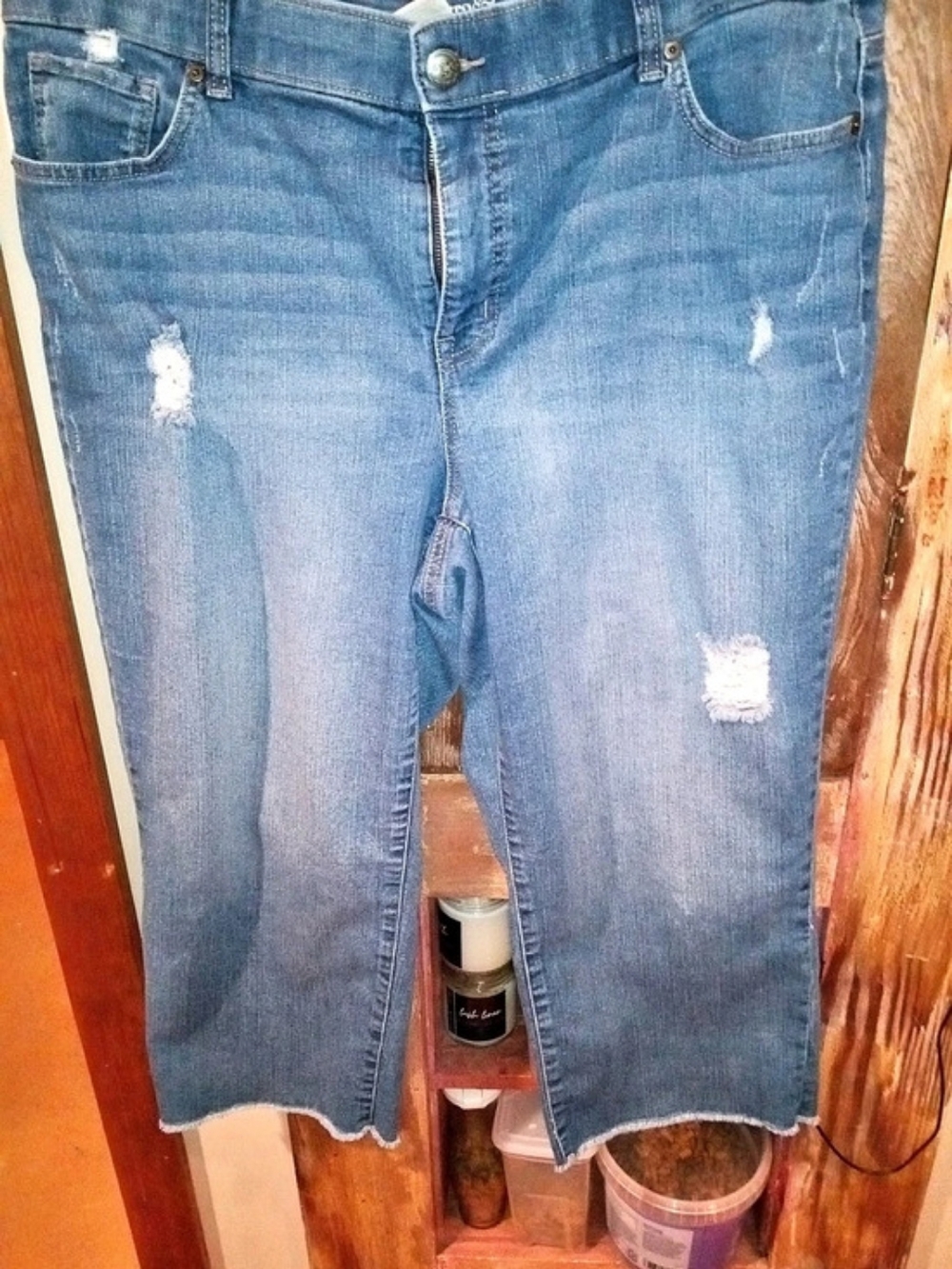 Terra & Sky Distressed Cropped Jeans in Blue